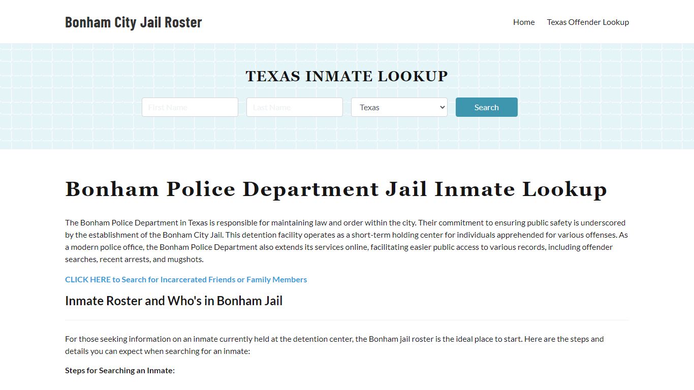 Bonham Police Department & City Jail, TX Inmate Roster, Arrests, Mugshots