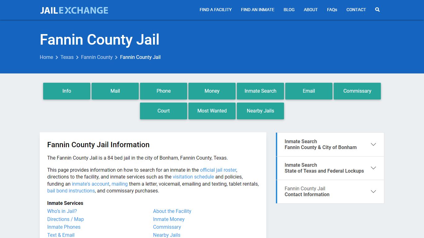 Fannin County Jail, TX Inmate Search, Information