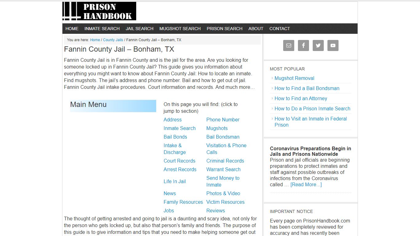 Fannin County Jail – Bonham, TX - Prison Handbook